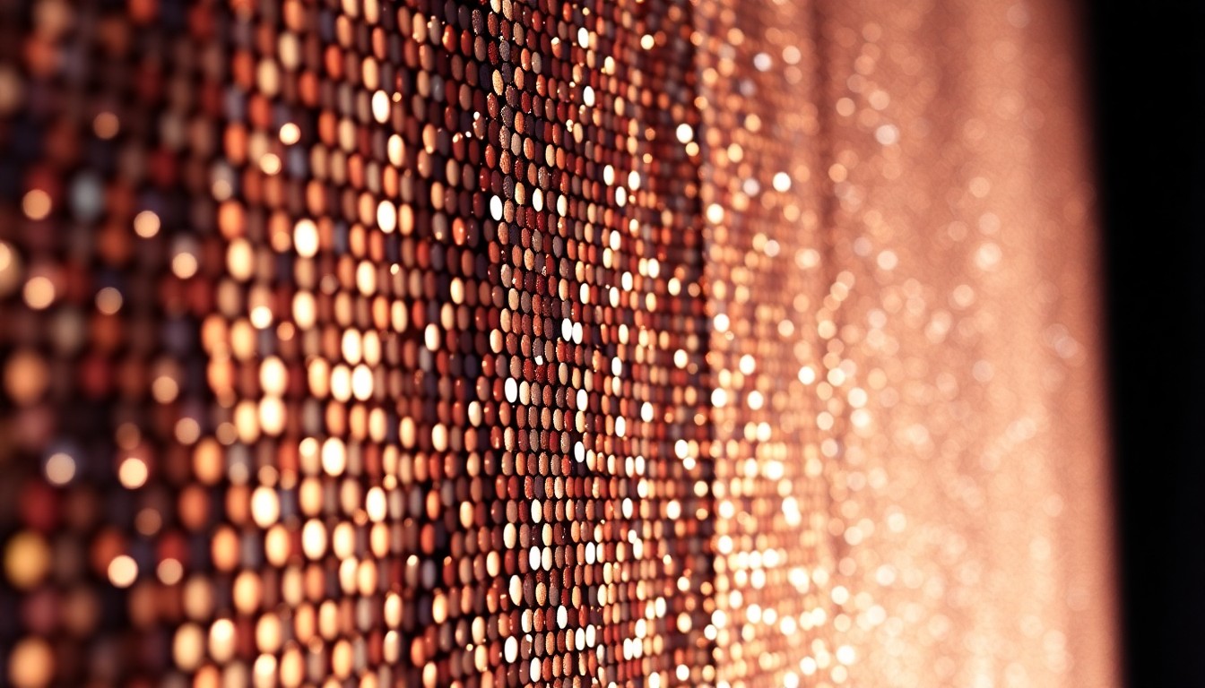 An abstract close-up photograph of a shimmering sequin texture, captured in dramatic high-contrast studio lighting to evoke the glamour and intensity of Broadway performance.