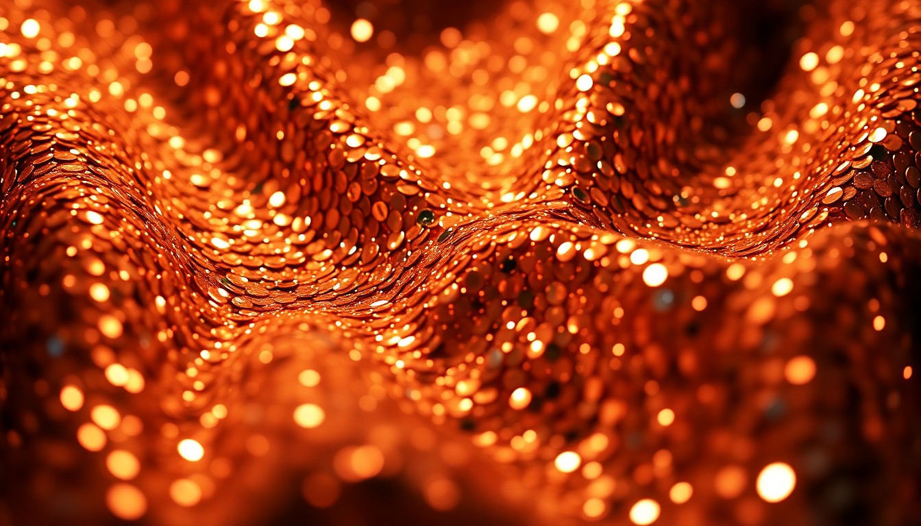 An abstract close-up photograph of shimmering, glittering sequins in dramatic, high-contrast studio lighting, conceptually representing the glamour and creative potential of a Hollywood collaboration.