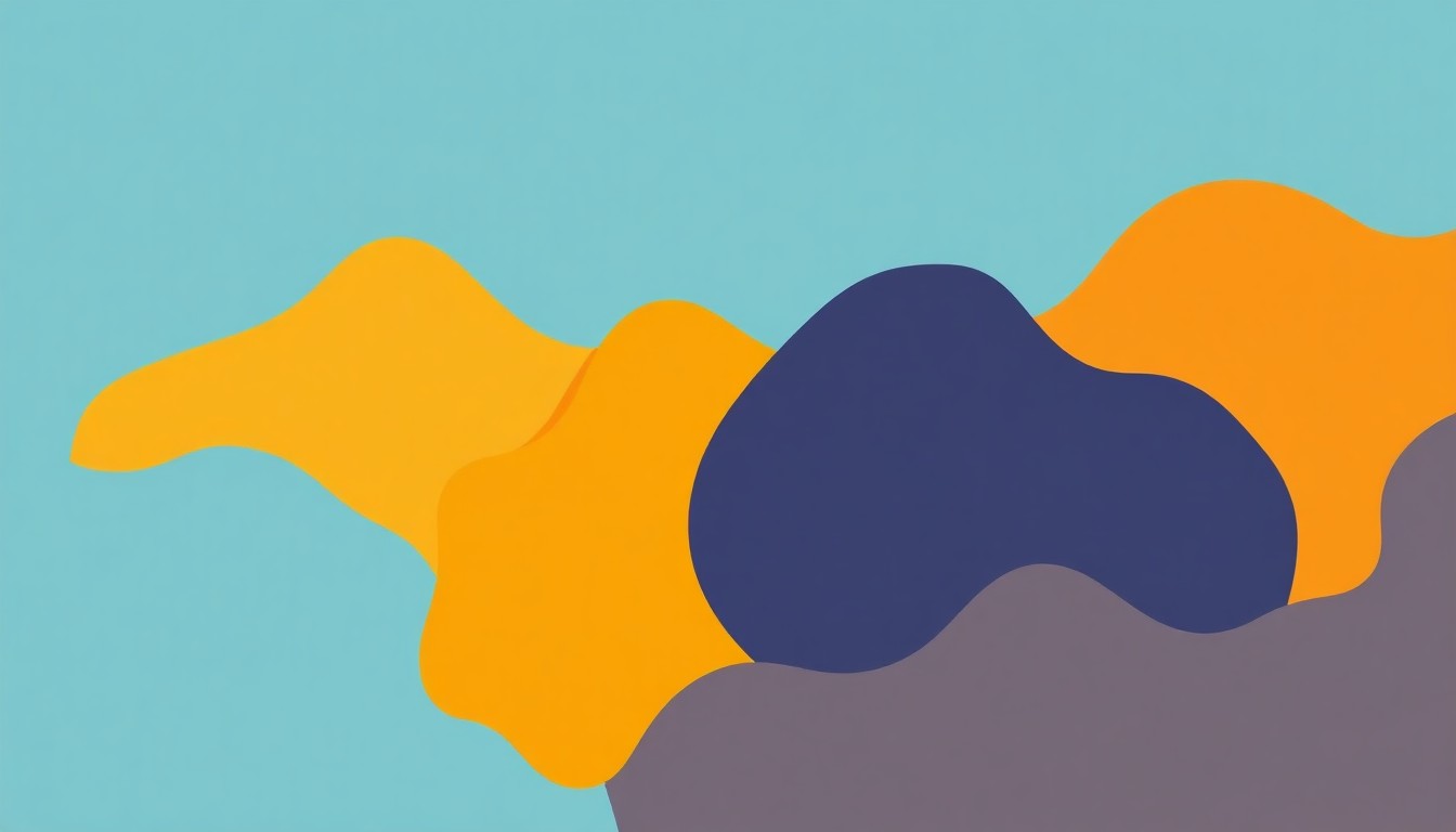 A vibrant abstract illustration composed of overlapping triangles and circles in shades of blue, green, and orange, conceptually representing the population changes and migration patterns in the North Bay region.