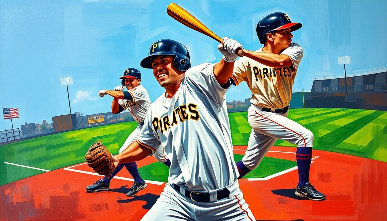 A cubist, geometric painting depicting a baseball player in motion, with overlapping planes of color and form representing the energy and athleticism of the game.