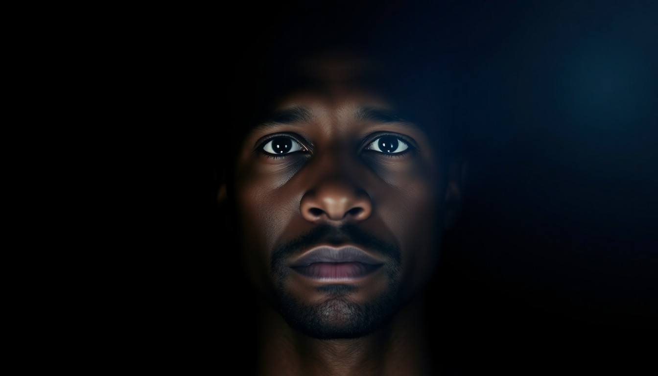 An extreme close-up photograph of a police booking mugshot, showing a somber facial expression and harsh lighting that conceptually represents the personal struggles of a famous athlete.