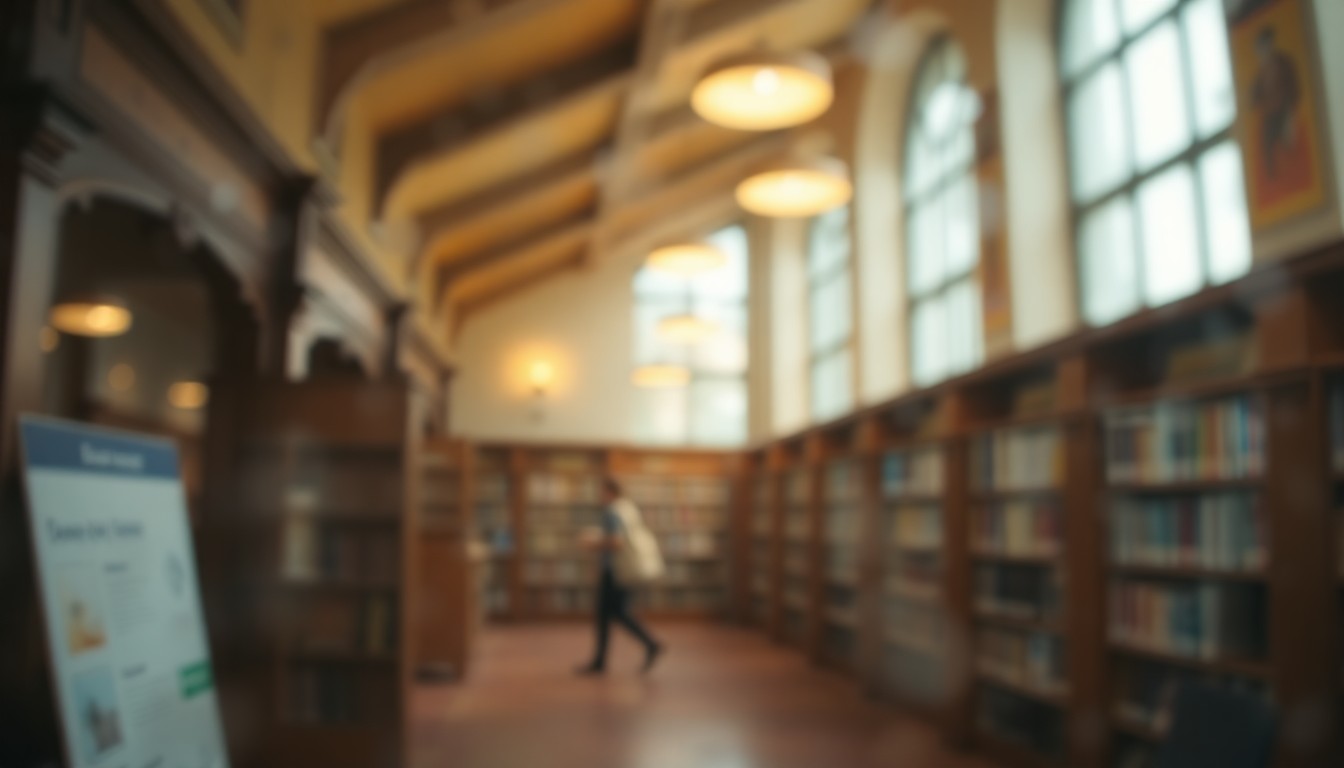 An abstract, impressionistic image of a blurred, softly lit interior scene, suggesting the cozy atmosphere of a public library, conveying the importance of these community spaces.