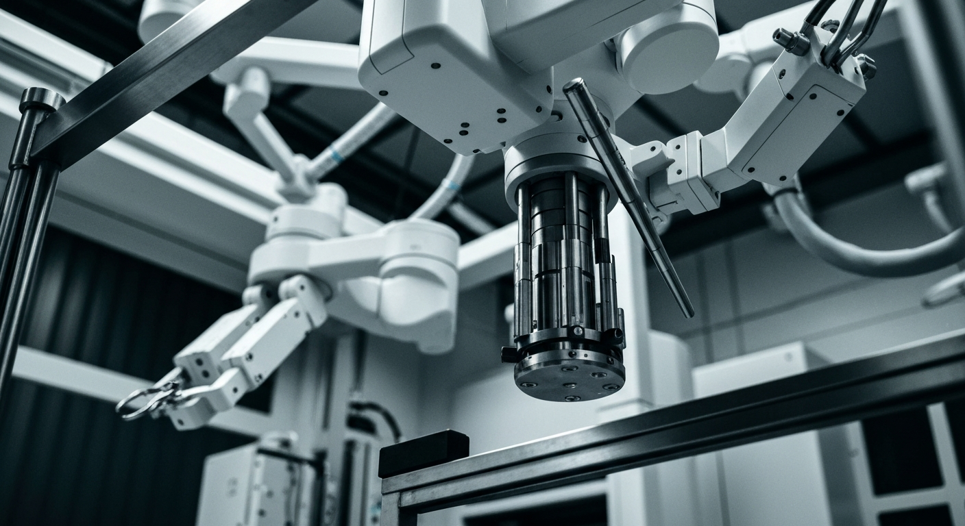 A close-up, high-contrast image of precision medical equipment and machinery, representing the technological prowess and innovation driving the healthcare sector.