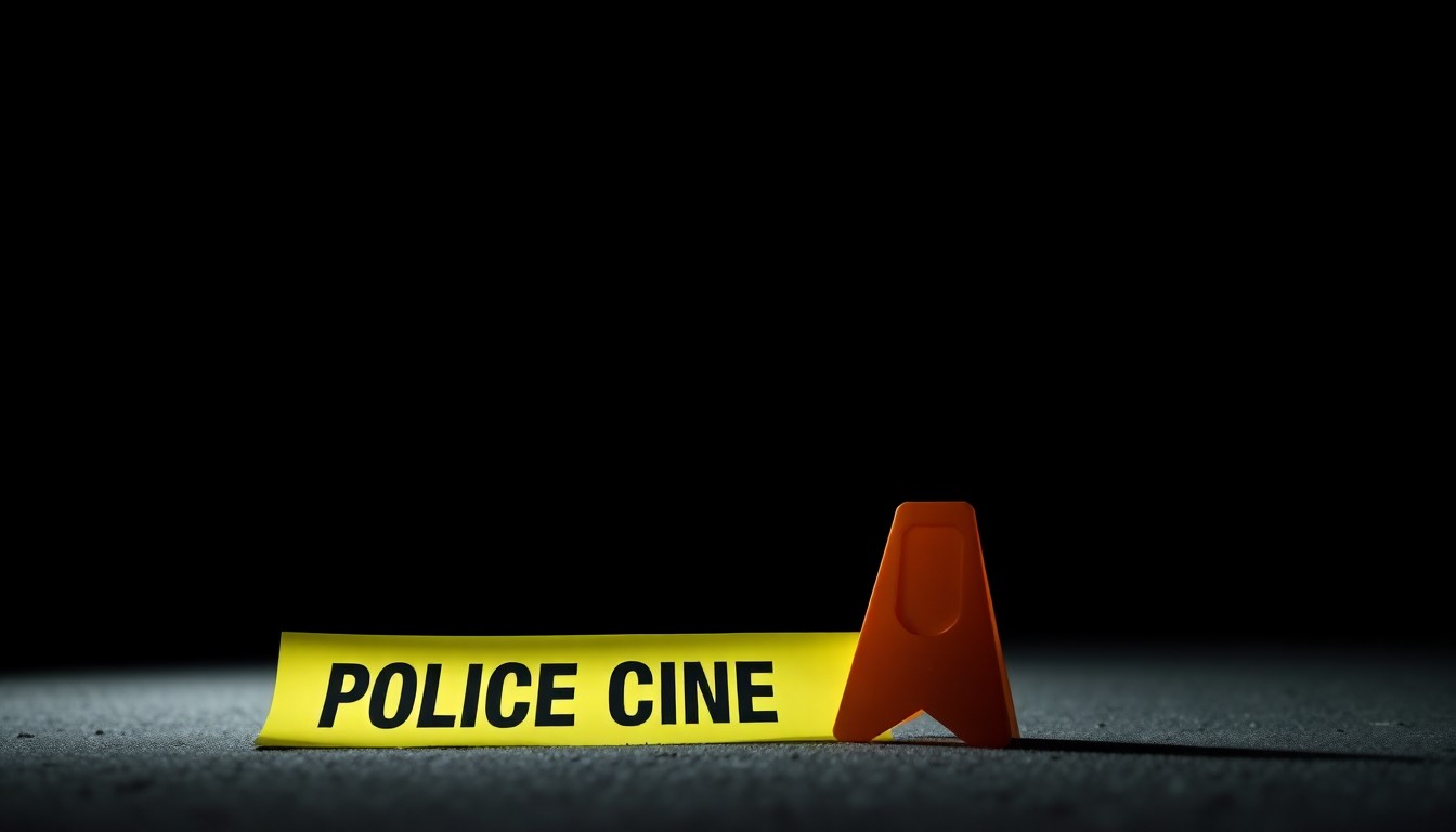 An extreme close-up photograph of a police evidence marker on the ground, lit by a harsh, direct camera flash against a pitch-black background, conceptually representing the crime scene without depicting any violence, weapons, or victims.