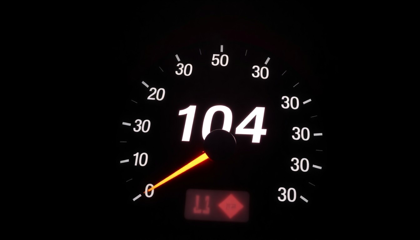 An extreme close-up photograph of a car speedometer needle pegged at a high speed, conceptually illustrating the dangers of excessive speeding on the highway.