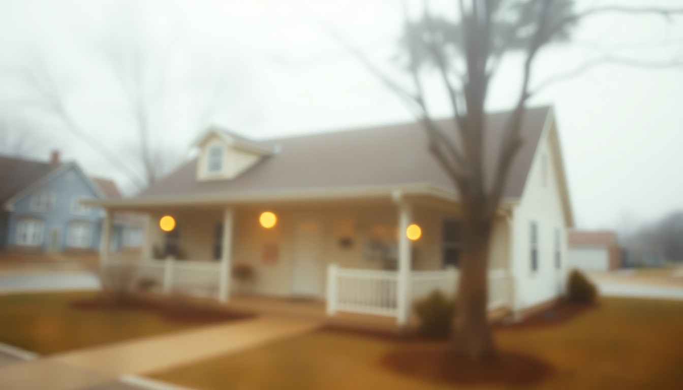 An extremely blurred, abstract scene in warm tones representing the somber mood and intimate setting of a small-town funeral home.