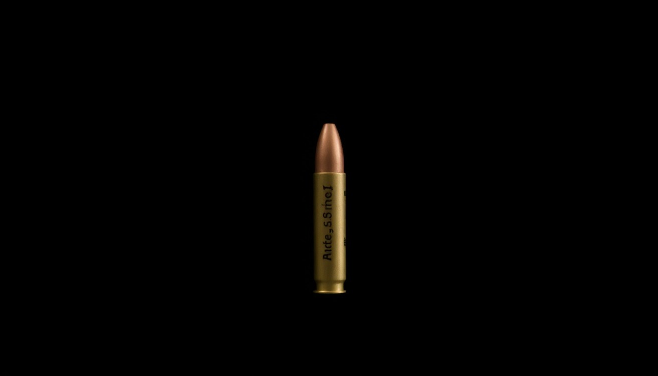 An extreme close-up photograph of a single bullet casing against a pitch-black background, conveying the gritty, investigative nature of the crime scene.