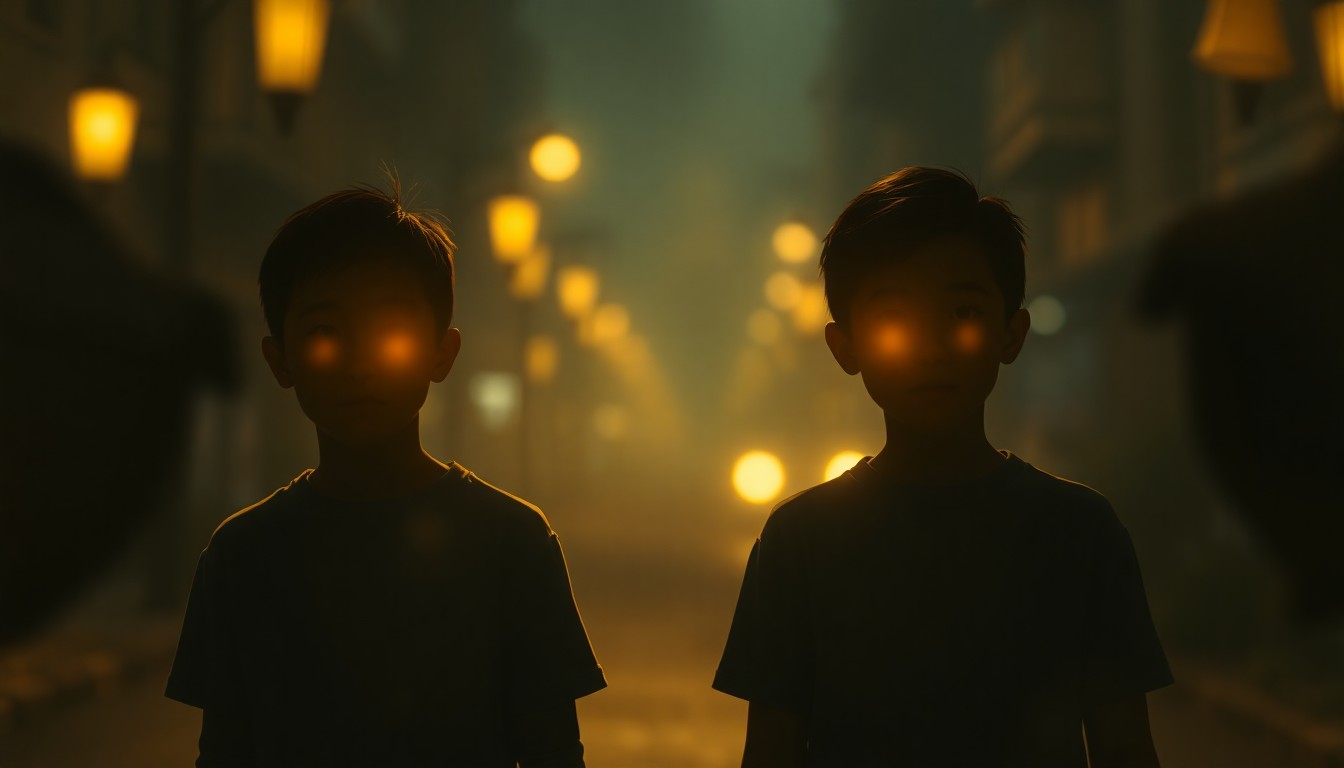 An abstract, impressionistic scene of two shadowy figures walking down a softly lit street, their faces obscured by a hazy, dreamlike quality, conveying a sense of mystery and the need for spiritual guidance.