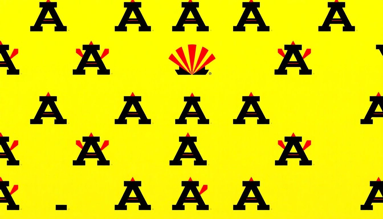 A bold, colorful silkscreen-style illustration featuring the University of Arizona Wildcats logo repeated in a grid pattern, conceptually representing the global reach of the school's brand and community.