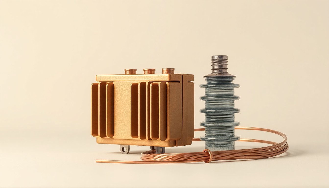 A high-end, photorealistic studio still-life featuring polished metal, glass, and copper utility objects arranged elegantly on a clean background, conceptually representing the abstract ideas of infrastructure, energy distribution, and community engagement.