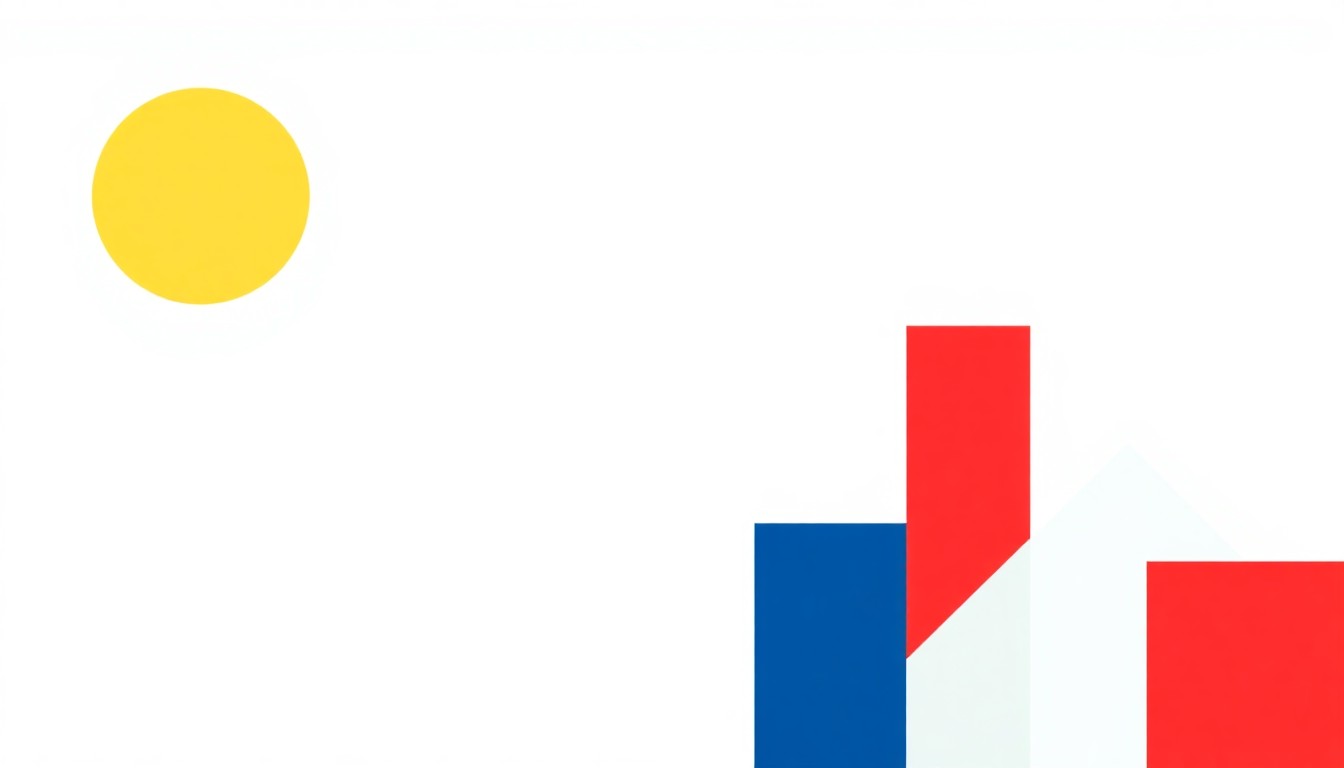 A composition of overlapping triangles and rectangles in shades of blue, red, and yellow, conceptually representing the transition of leadership at the Fulton County Economic Development Corporation.