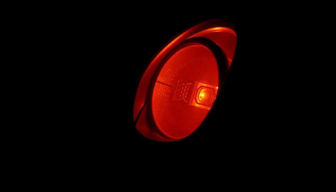 An extreme close-up photograph of a car's turn signal stalk, lit by a harsh, direct camera flash against a pitch-black background, capturing the dramatic texture and material details of the object in a stark, gritty manner.