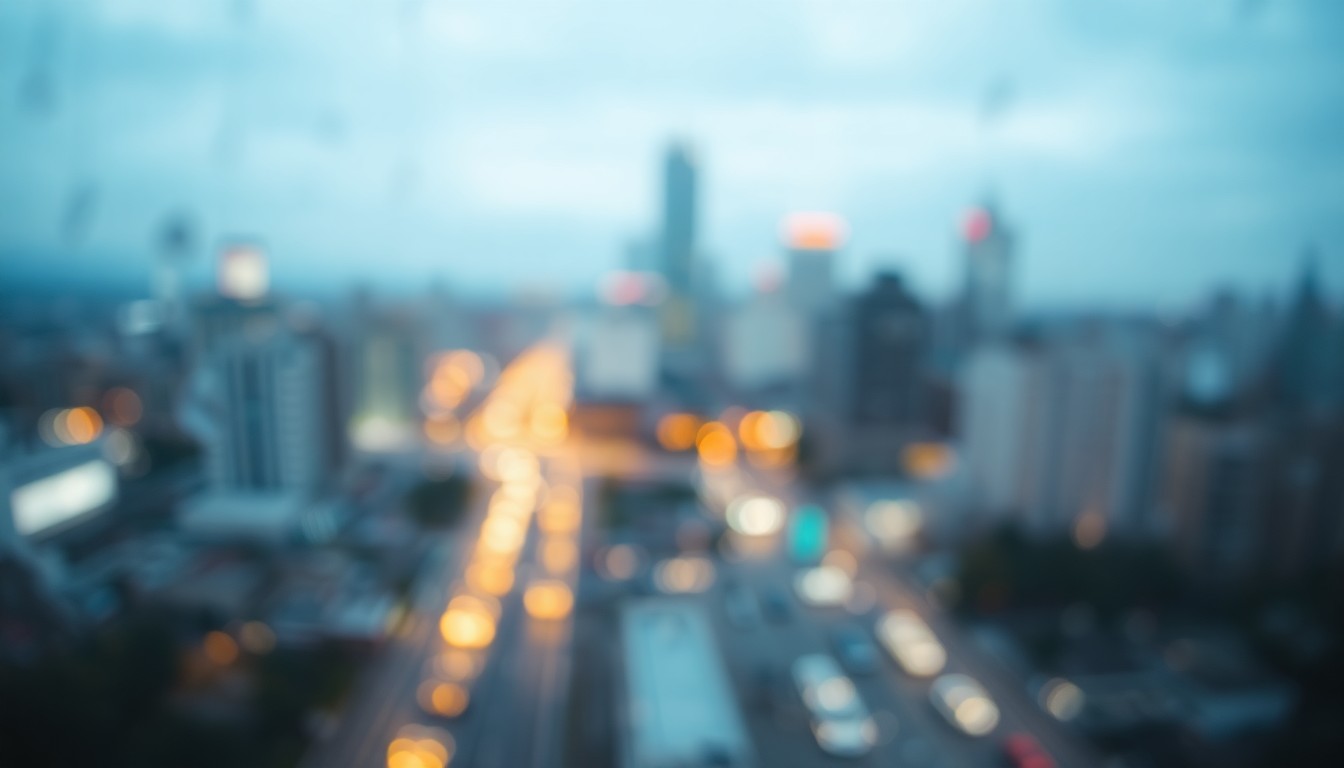 An abstract, impressionistic image of a blurred cityscape with soft, glowing lights and muted colors, conveying a sense of urban planning and community engagement.
