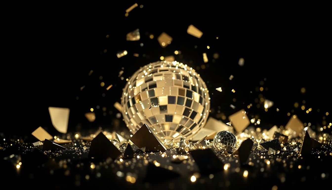 An abstract close-up photograph of shattered glass fragments reflecting bright, glittering light, conveying the sense of drama and spectacle surrounding the finale of the reality TV series.