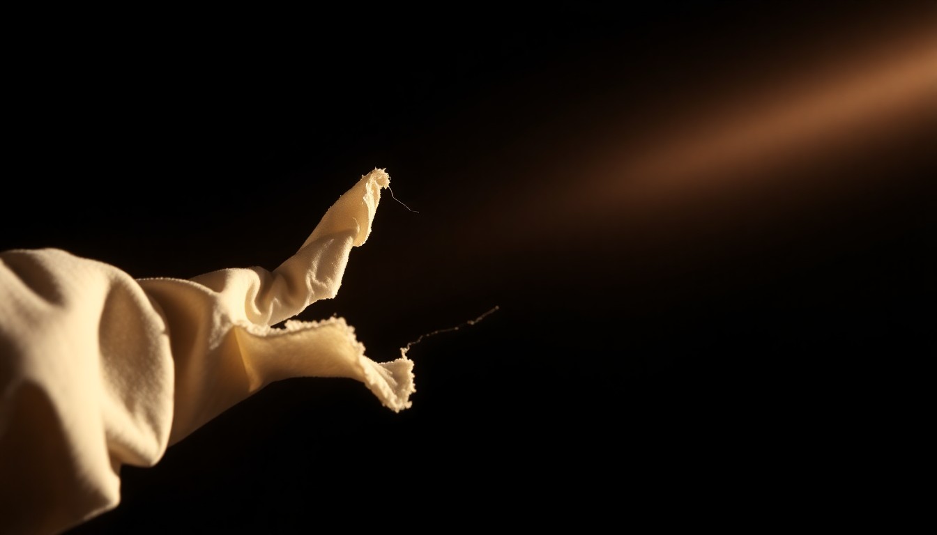An extreme close-up photograph of a torn piece of fabric or other physical evidence from the crime scene, lit by a harsh, direct camera flash against a pitch-black background, conceptually illustrating the violent nature of the attack on Alicia Maxey.