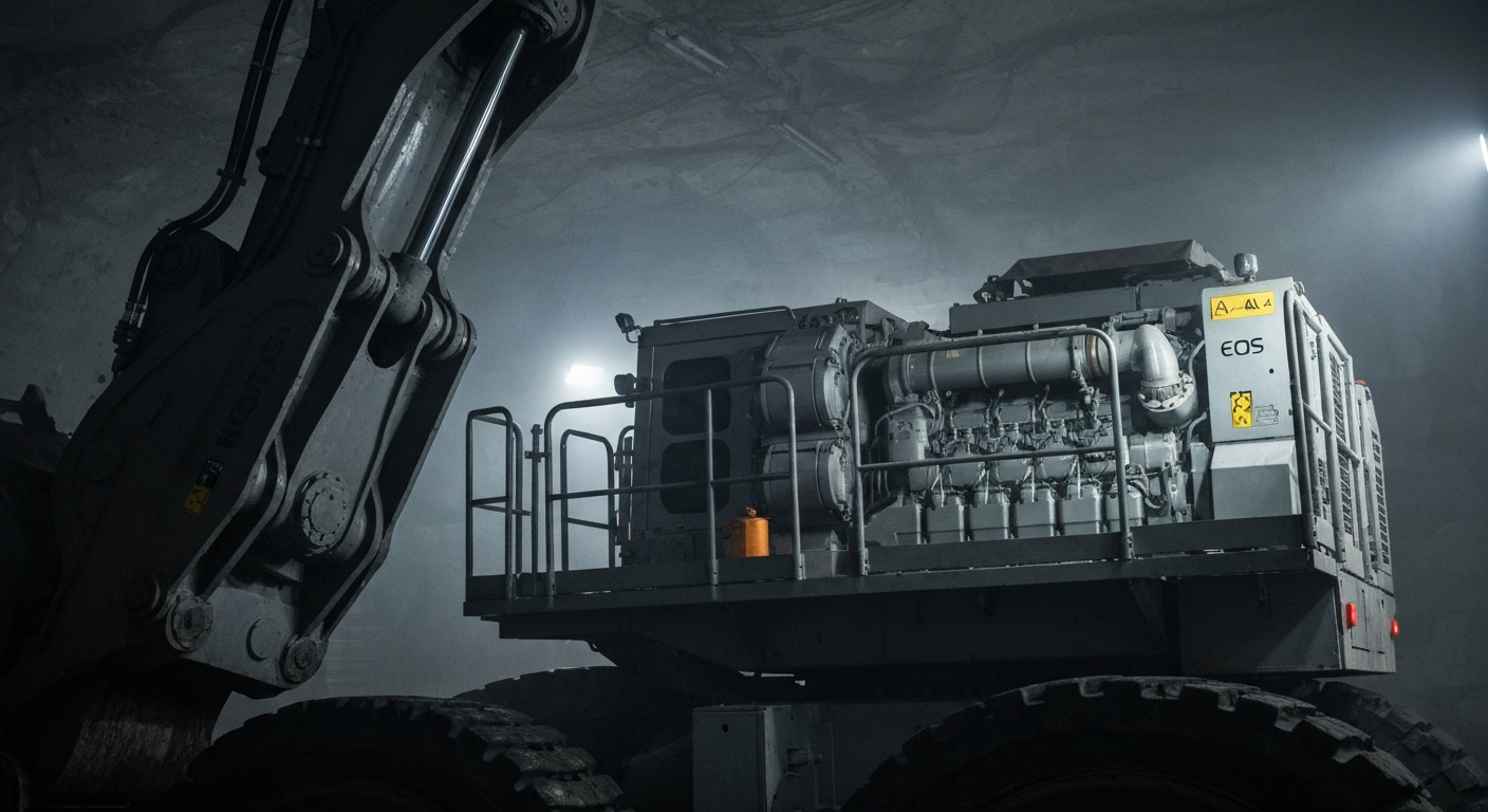 An extreme close-up of rugged, industrial mining machinery and equipment, conveying the heavy, physical nature of the coal industry in a cinematic, wordless manner.