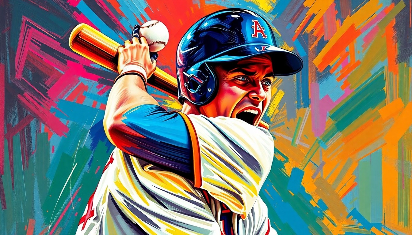 An abstract expressionist painting in neon colors depicting the explosive energy and emotion of a baseball player reacting to being struck by a pitch, with the player's face and body dissolving into vibrant brushstrokes.