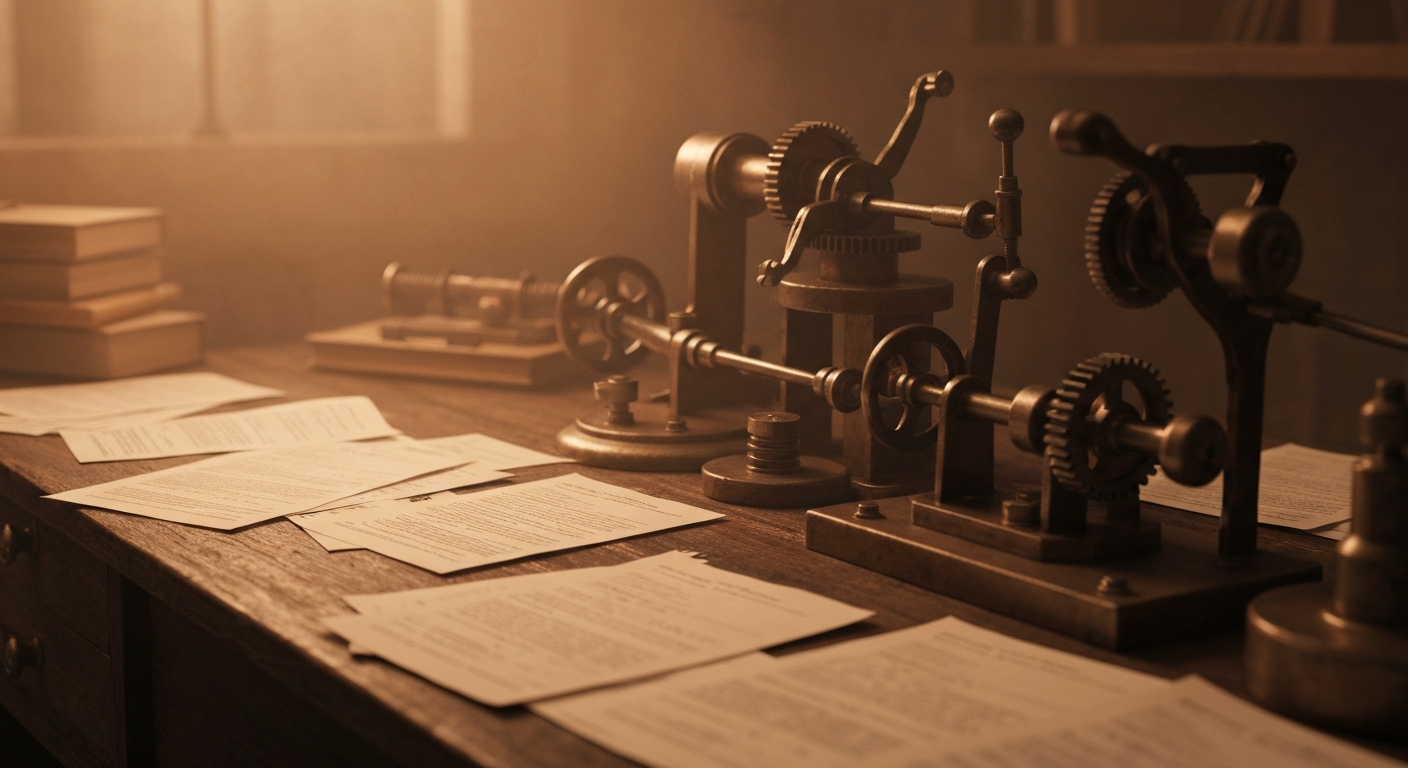 An extreme close-up of gears, levers, and other heavy industrial banking equipment, conveying the technical complexity and institutional power of the financial sector.