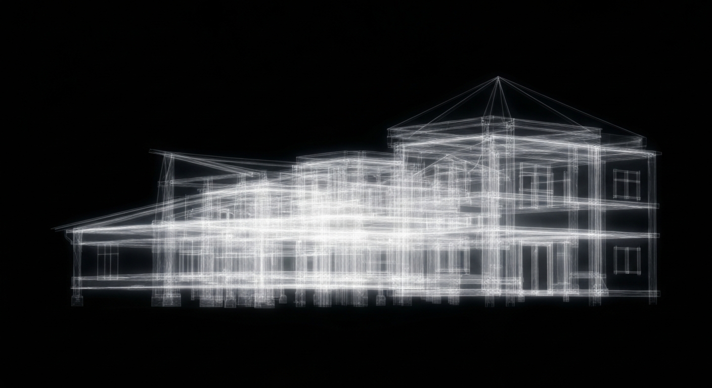 An extreme close-up X-ray photograph revealing the internal structure of a rural hospital building, with glowing lines and ghostly details against a dark background, conceptually representing the fragile state of rural healthcare infrastructure.