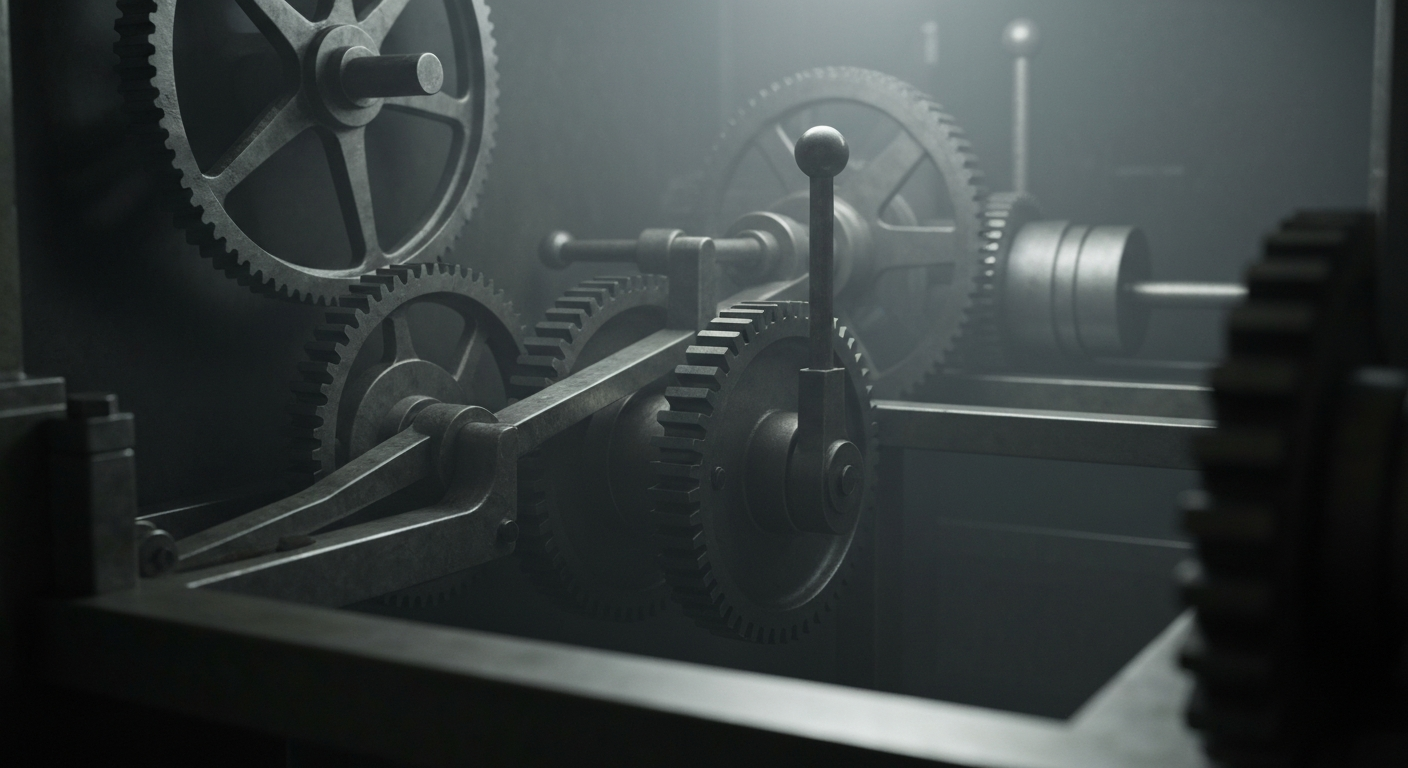 An extreme close-up of intricately engineered metal components in a banking vault, conveying the complex financial systems that underpin institutional investing decisions.