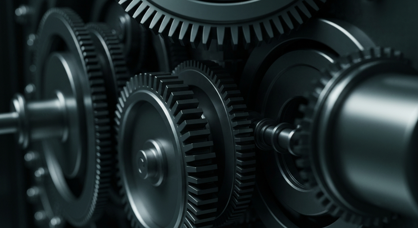 An extreme close-up of the complex machinery and gears inside a banking vault, conveying the idea of secure financial data and institutional investment.