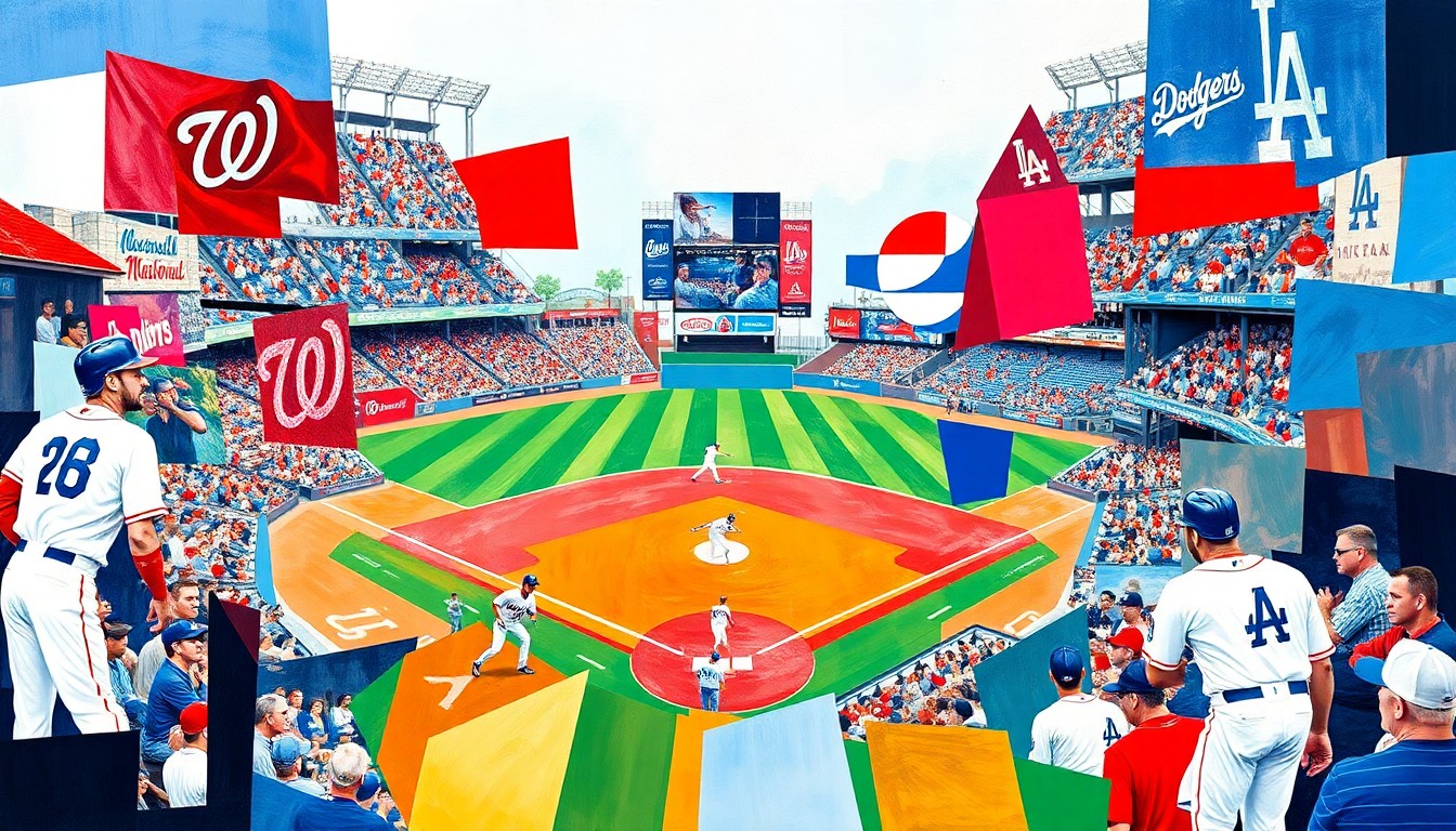 A fractured, multi-perspective painting in the style of Pablo Picasso, breaking a baseball game between two teams down into sharp, overlapping geometric planes of vibrant colors.