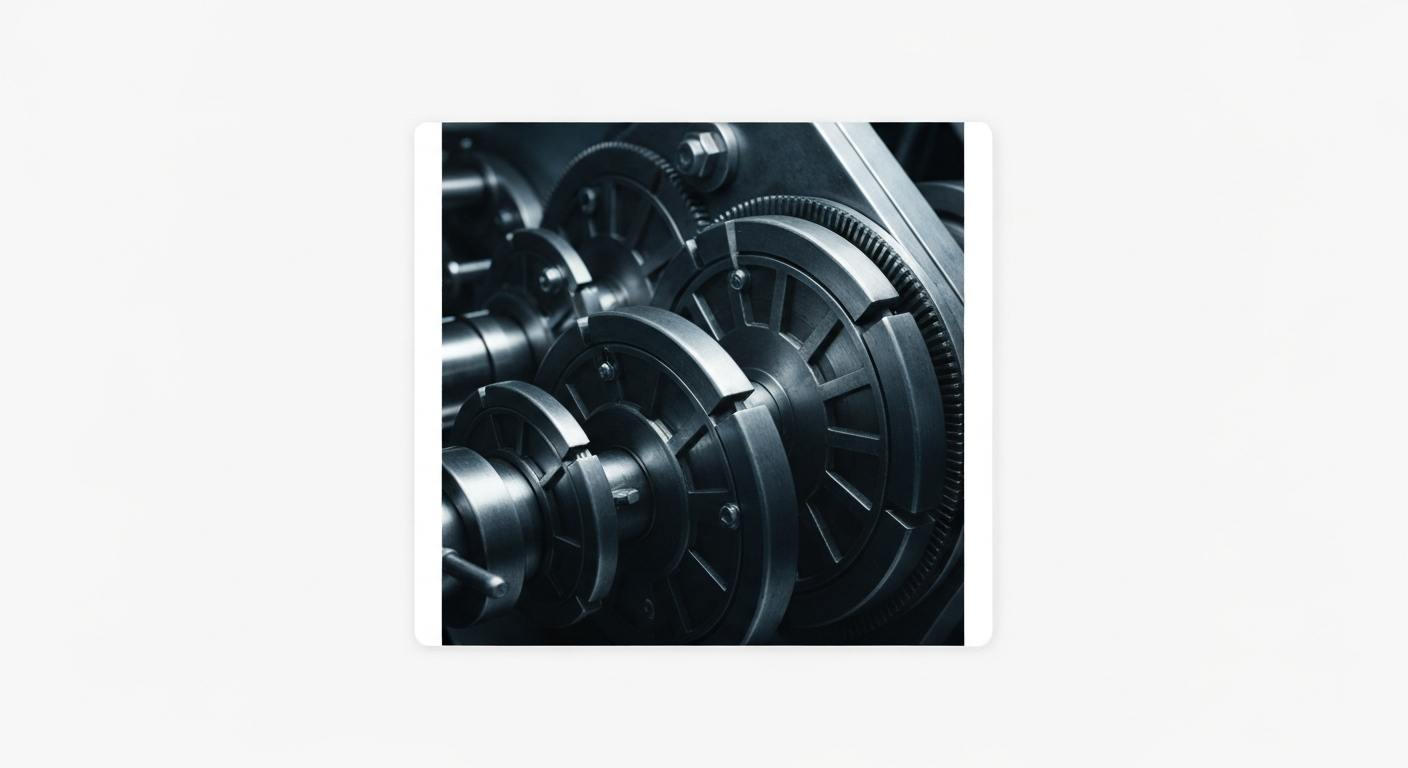 A highly detailed, black-and-white close-up image of the complex mechanical components and gears that power the financial industry, conveying a sense of the institutional infrastructure and stability behind Raymond James Financial.