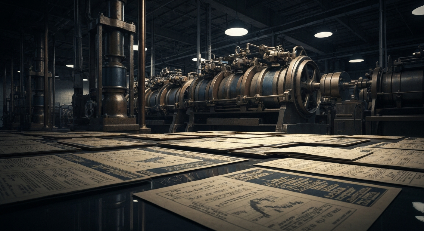 An extreme close-up of the gears, levers, and sensors of an industrial banking machine, rendered in high detail to convey the tangible, physical nature of financial infrastructure.
