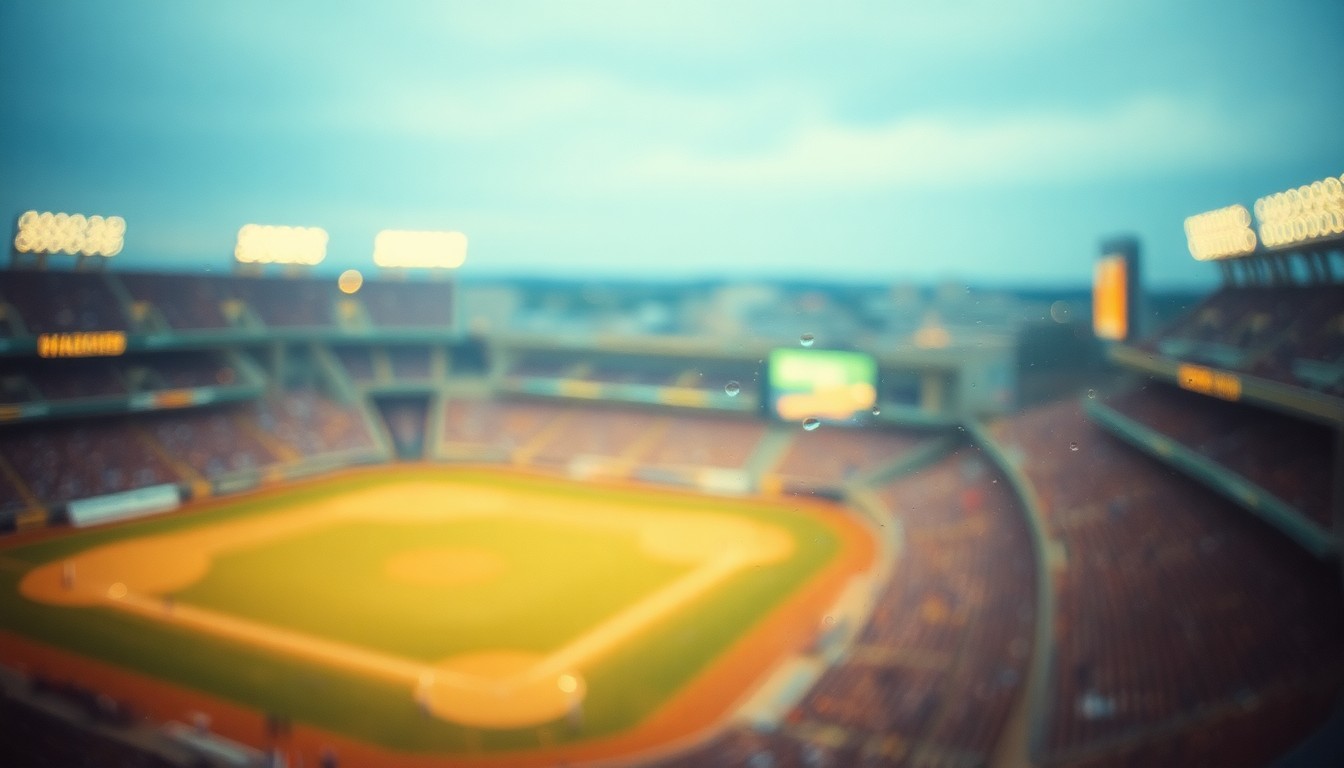 An abstract, out-of-focus image in warm tones, depicting a blurred scene of a sports stadium or arena, conveying the sense of loss and community mourning surrounding the passing of a local sports enthusiast.