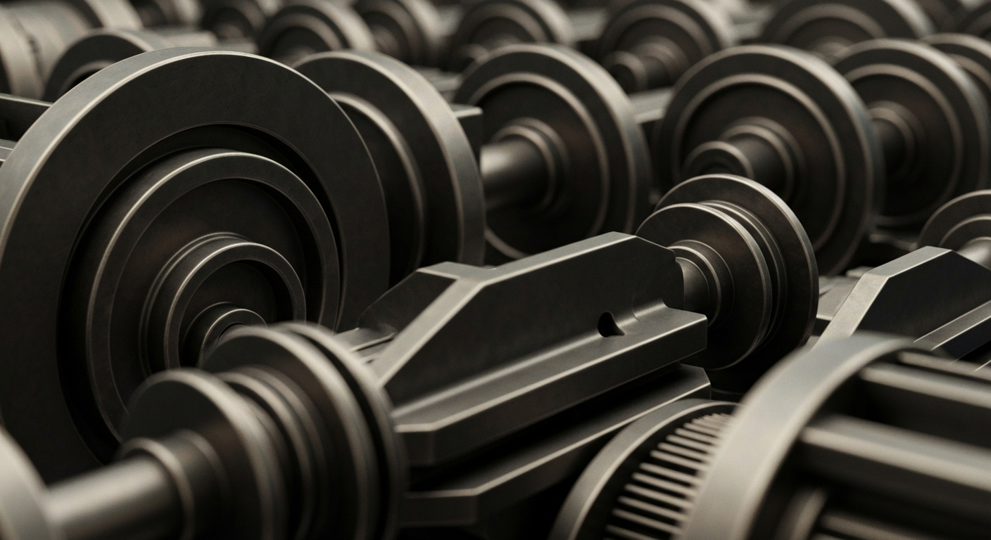 An extreme close-up of complex, industrial-looking banking equipment and mechanisms, conveying the robust, institutional nature of the financial sector without using any literal currency or banking symbols.