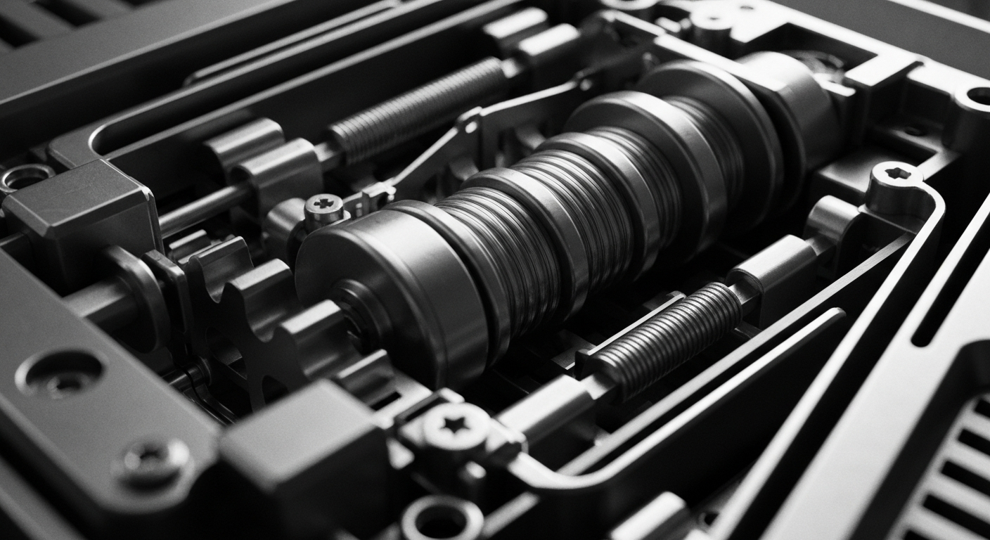 A close-up image of the intricate inner workings of a high-tech insulin delivery device, rendered in a gritty, industrial style that conveys a sense of precision and technological sophistication.