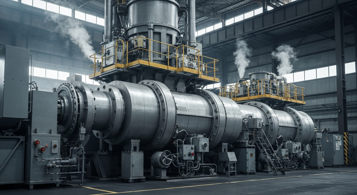 An extreme close-up of the intricate machinery and components that make up semiconductor fabrication equipment, conveying the complex, industrial nature of the technology powering modern electronics.