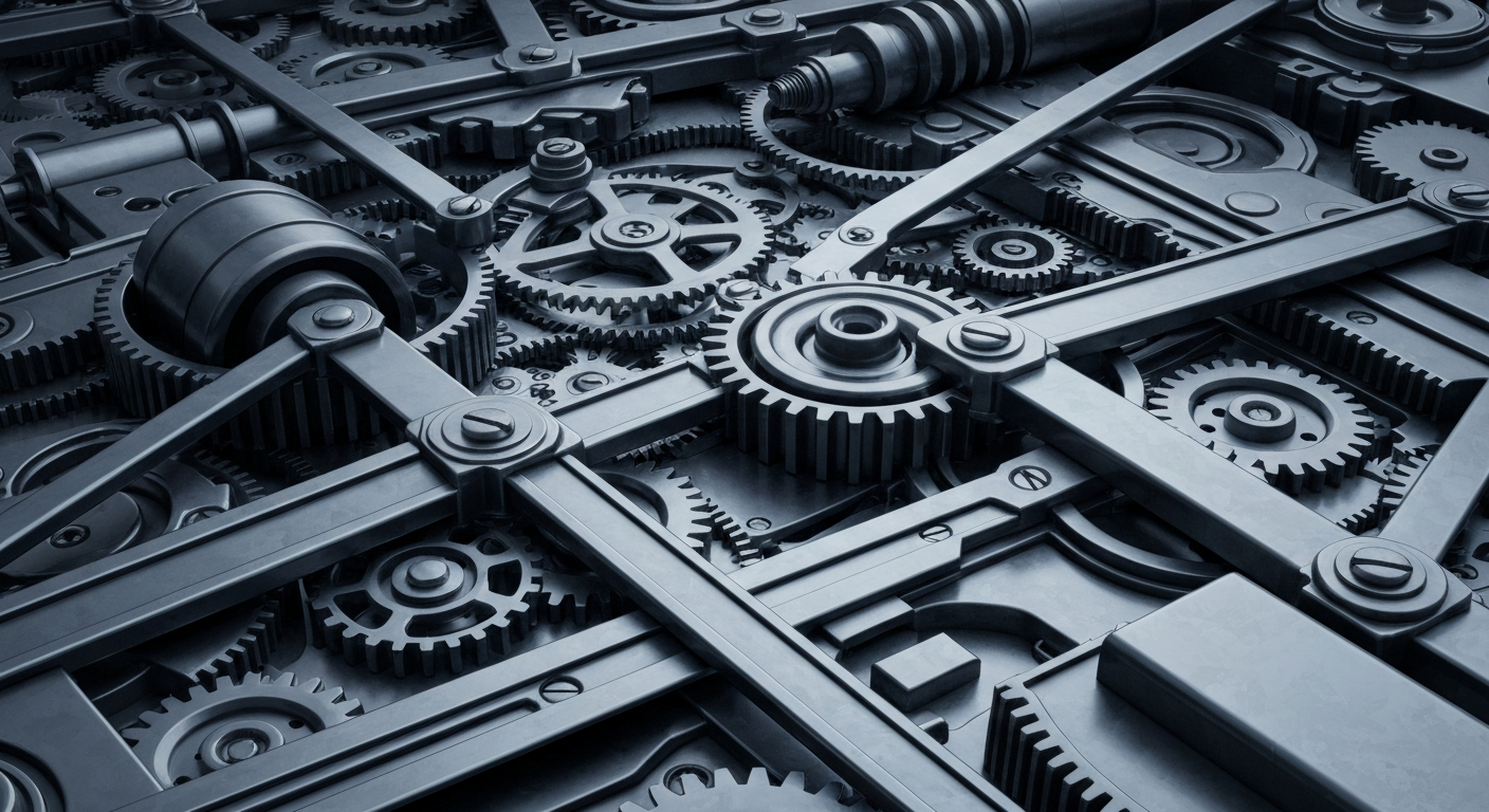 A highly detailed, cinematic close-up image of the intricate machinery and mechanisms that power the banking industry, conveying a sense of the secure and robust infrastructure underlying financial institutions like Bank of America.