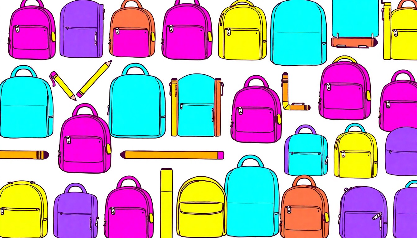 A high-contrast, silkscreen-style illustration featuring a repeating pattern of a single, iconic school object like a backpack or pencil, rendered in a palette of bright, neon colors that capture the celebratory mood of a new school leadership transition.