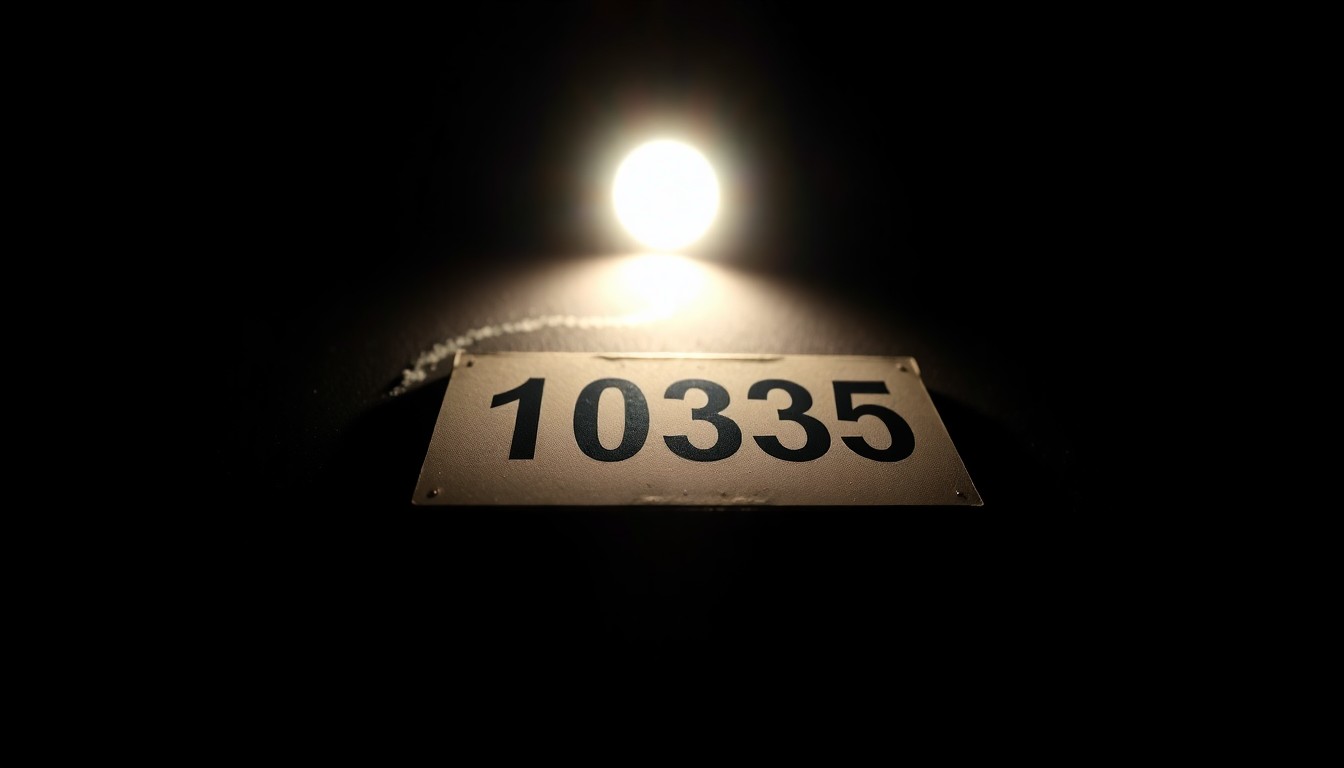 An extreme close-up photograph of a police evidence marker, such as a numbered placard or chalk outline, lit by a harsh, direct camera flash against a pitch-black background, conceptually illustrating the investigative nature of the Nancy Guthrie case.