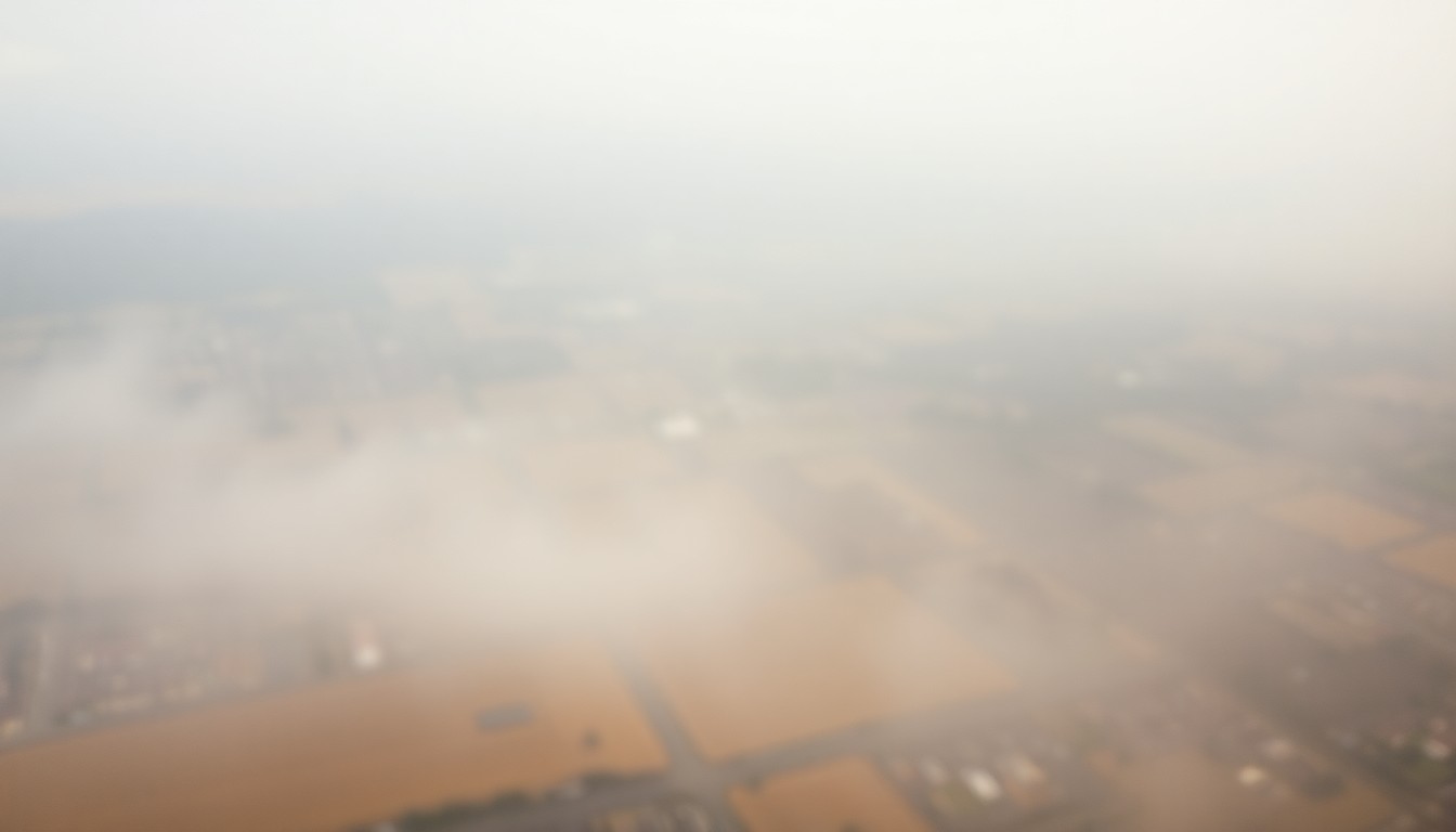 An impressionistic, out-of-focus aerial view of a sprawling suburban landscape, with blurred shapes and muted colors suggesting the rapid growth and transformation of the city of Maricopa, Arizona.