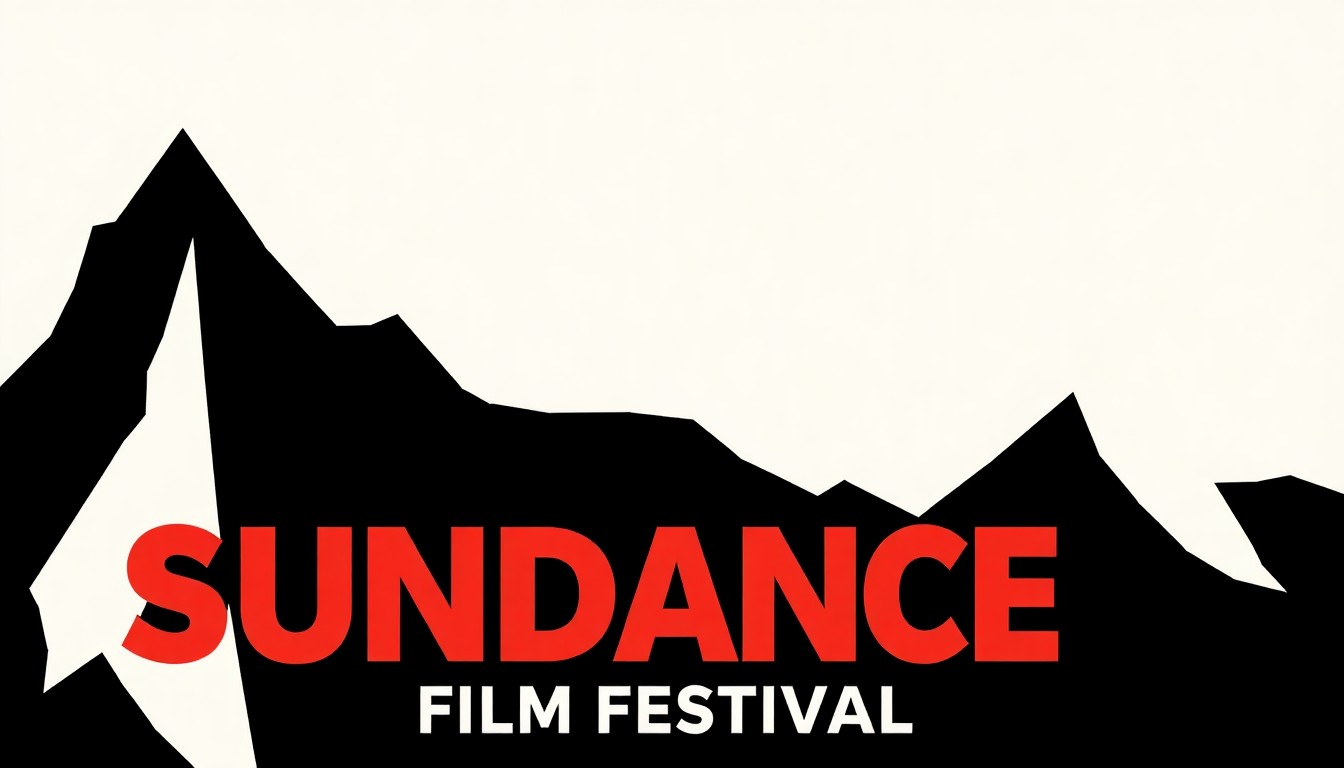 An abstract, minimalist illustration featuring sharp, angular shapes in black, white, and red, conveying the dynamic energy and creative spirit of the Sundance Film Festival.