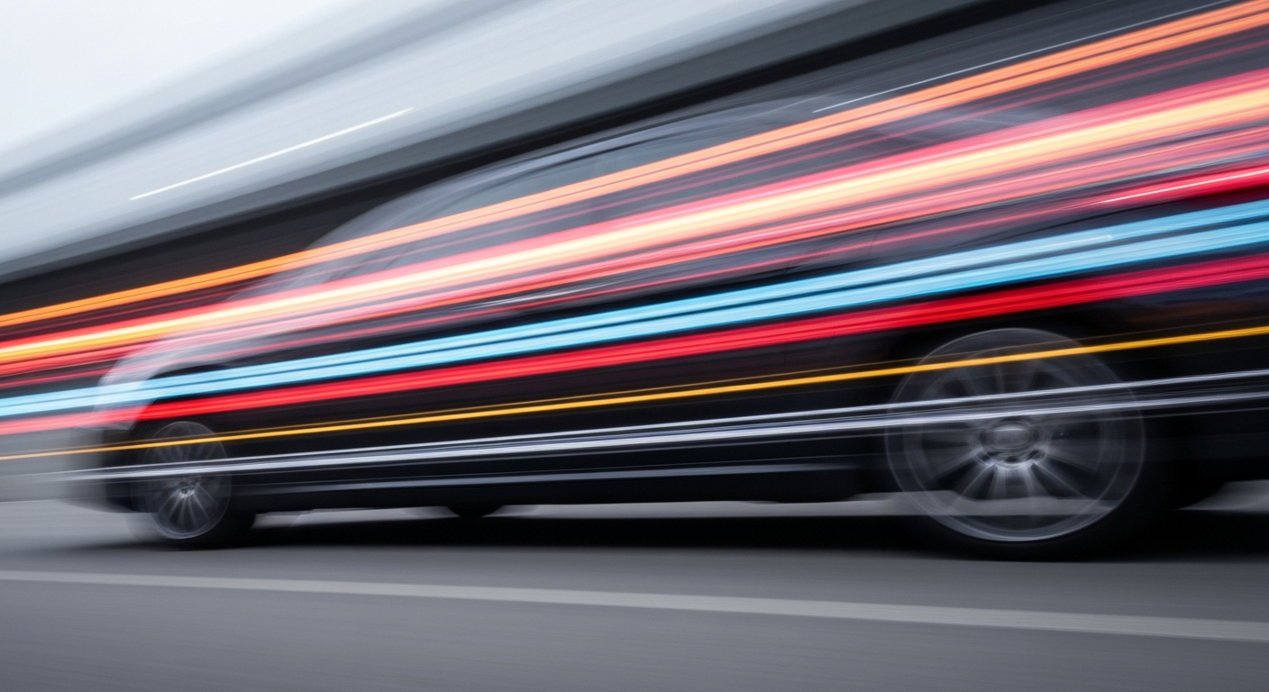 An abstract, colorful image created with sweeping motion blur, depicting the dynamic movement and modern engineering of the automotive industry.