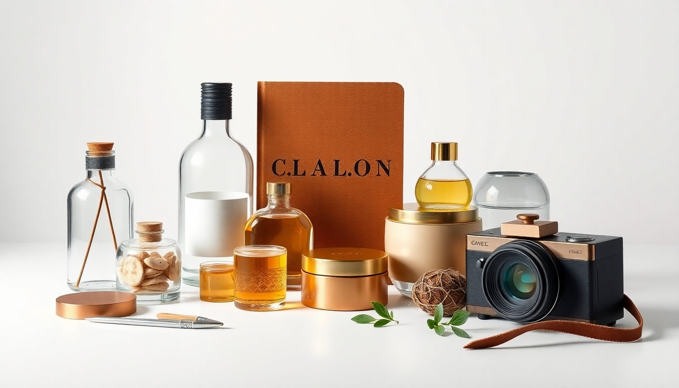 A minimalist studio still life featuring a collection of premium, polished objects arranged elegantly on a clean, monochromatic background, conceptually representing the themes of values-driven entrepreneurship and sustainable business practices.