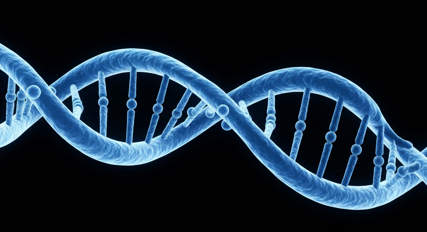 An abstract, translucent X-ray image revealing the intricate structure of a human gene strand, conveying the scientific and medical nature of Affinia Therapeutics' work.