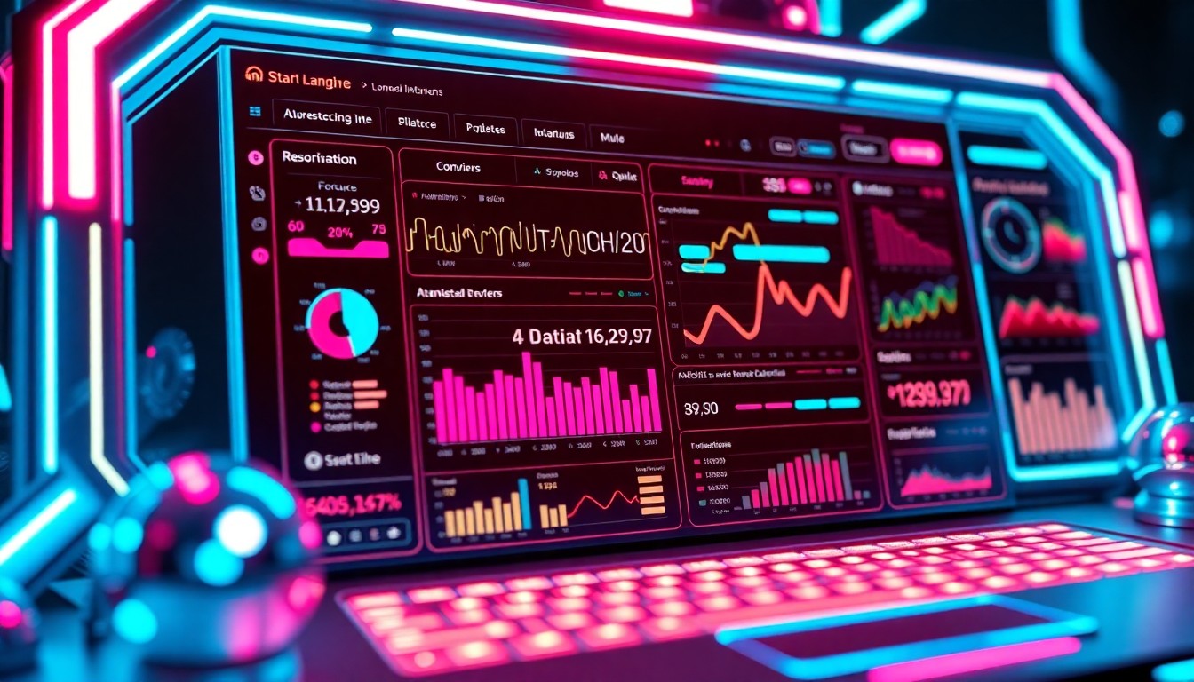 A highly detailed, glowing 3D illustration of a futuristic website dashboard interface, with pulsing data visualizations, neon lights, and sleek metallic accents, conceptually representing the AI-powered technology that keeps websites running smoothly.