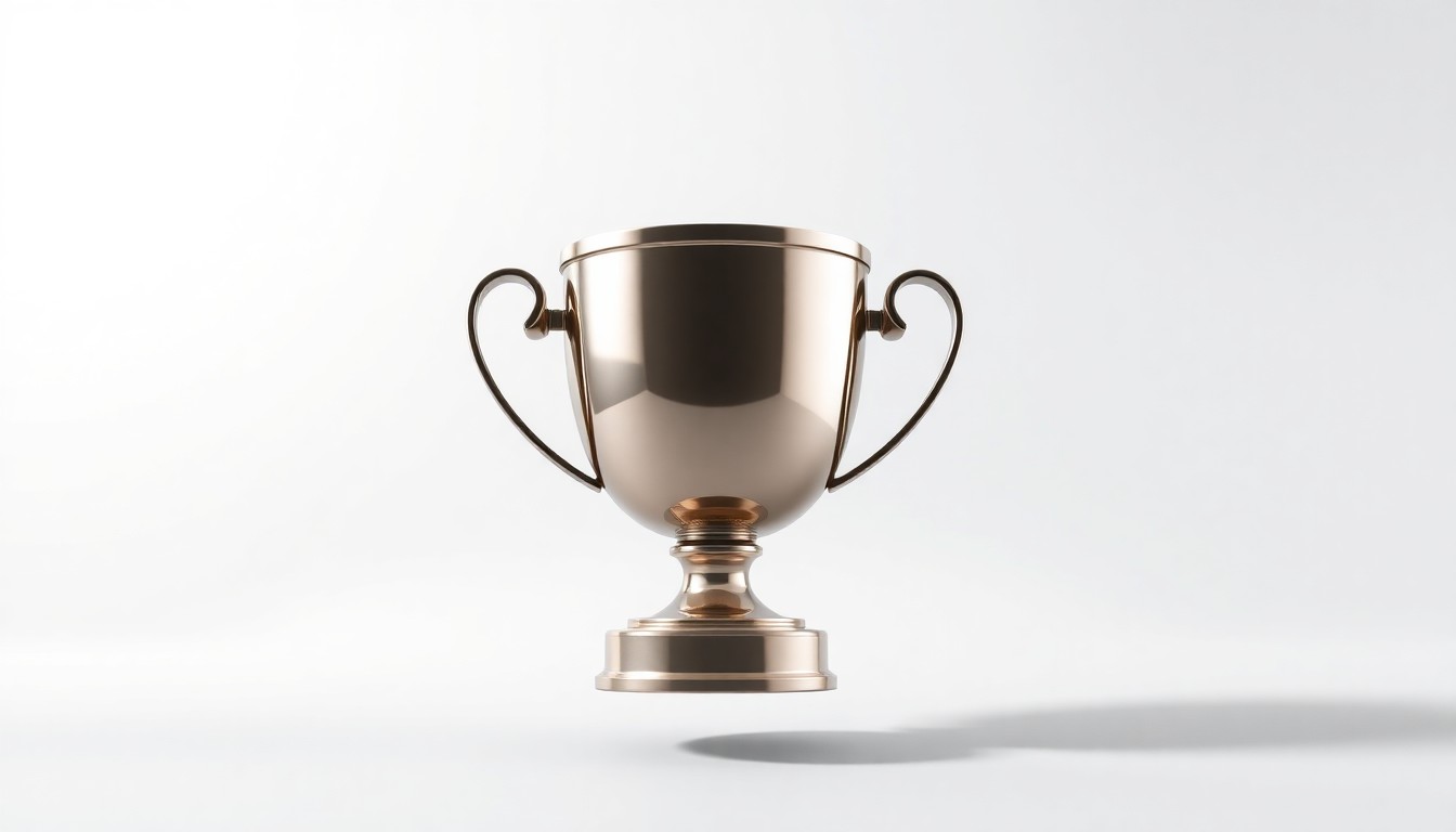 A polished metal trophy or award object floating on a clean, monochromatic background, symbolizing Boxwood Partners' recognition as a top M&A advisor.