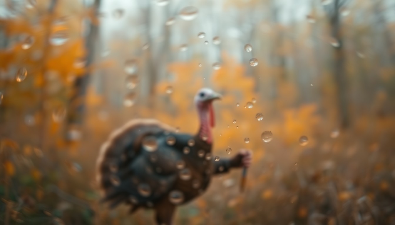 An abstract, dreamlike scene of a turkey hunter in a forest, with soft, blurred edges and a warm, autumnal color palette, conveying the contemplative and educational nature of the event.