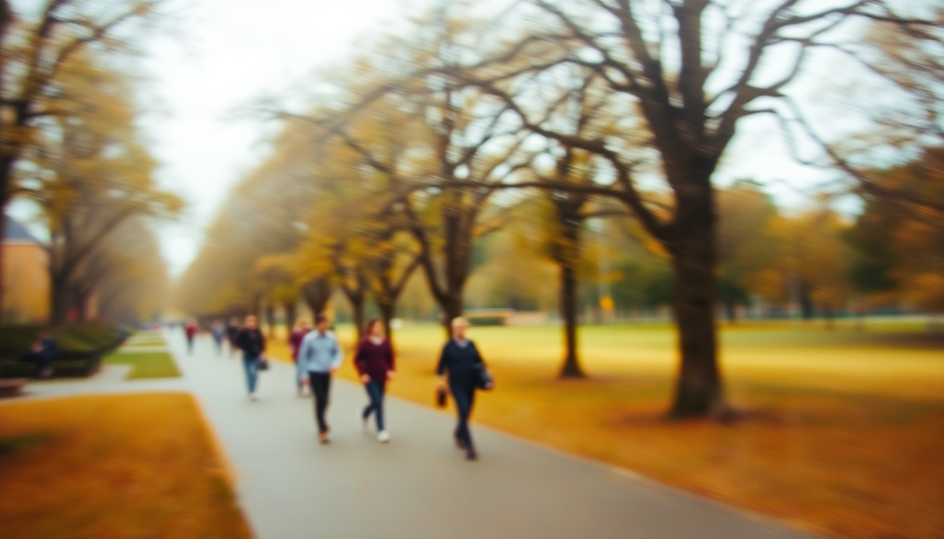An abstract, impressionistic scene of people walking along a path in a blurred, warm-toned park, conveying the concept of increased access to outdoor spaces.