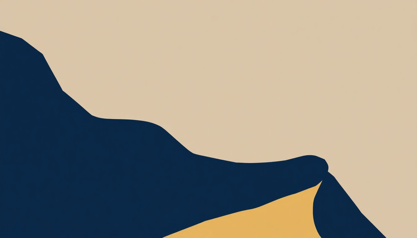 A minimalist Bauhaus-style composition using bold geometric shapes in navy blue, steel grey, and amber to conceptually represent the economic and geopolitical tensions surrounding the Strait of Hormuz oil chokepoint.