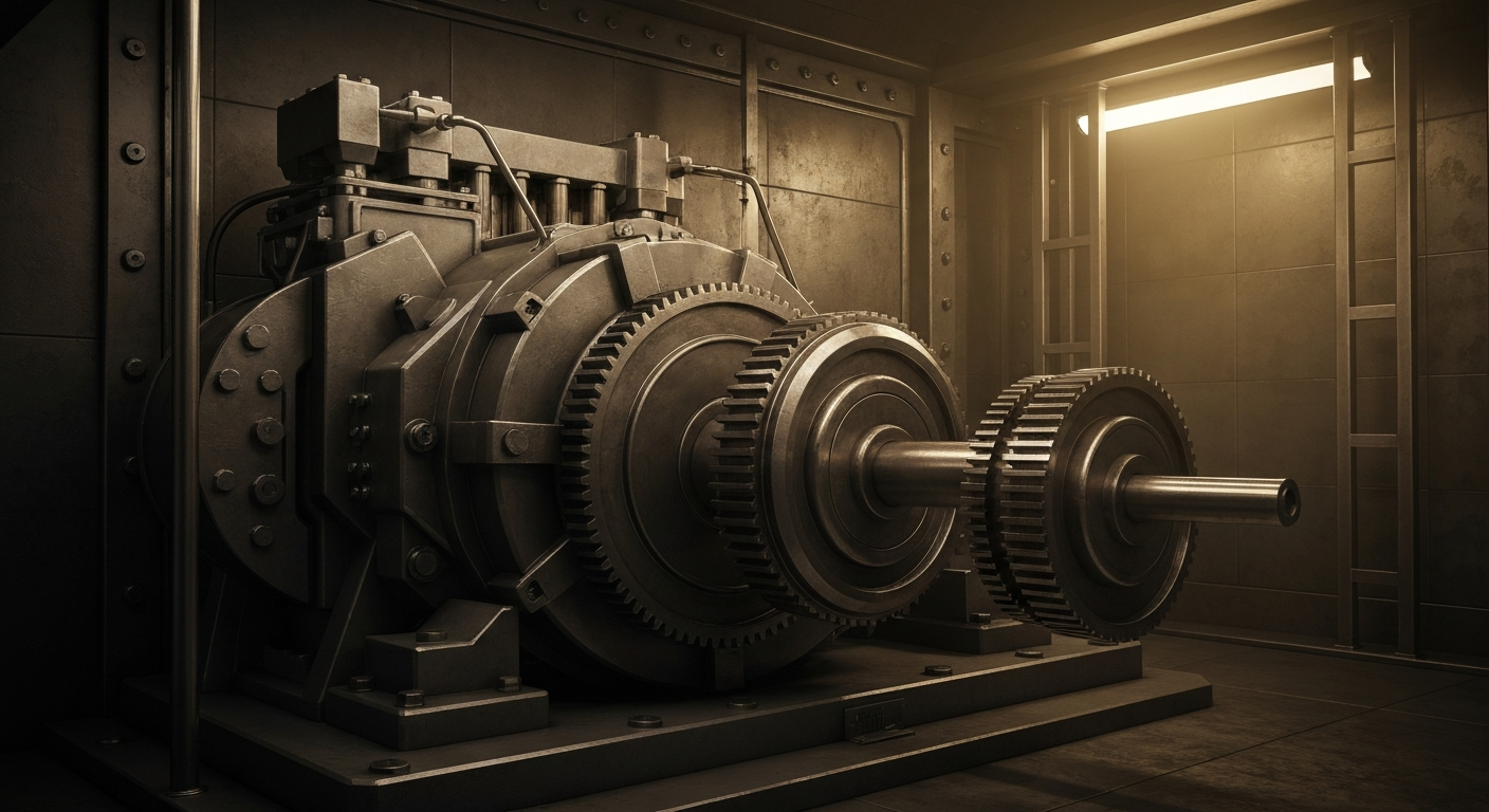 An extreme close-up of intricate, metallic banking machinery and equipment, conveying the tangible, industrial nature of Chevron's financial operations.