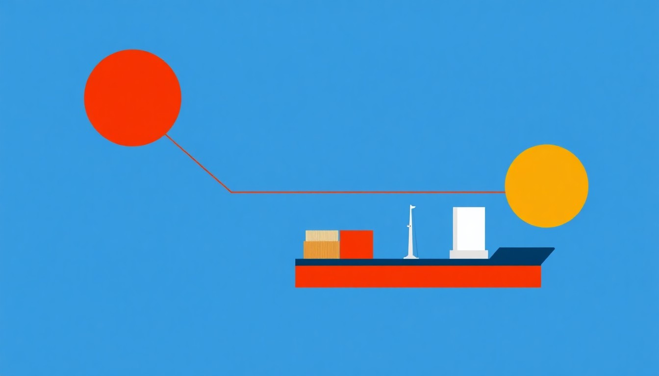 A minimalist composition of overlapping triangles and rectangles in shades of blue, yellow, and red, conceptually representing the disruption and uncertainty in the global aluminum supply chain.