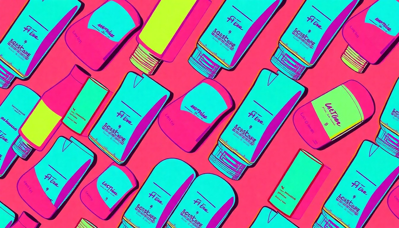 A colorful, abstracted grid of a skin care product, representing the SkinHope Initiative's efforts to destigmatize skin conditions and empower students.