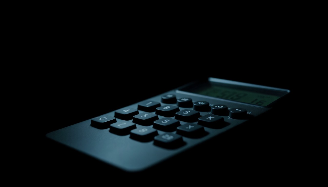 An extreme close-up photograph of a calculator or financial ledger lit by a harsh, direct camera flash against a pitch-black background, conceptually representing the investigation into alleged financial misdeeds.