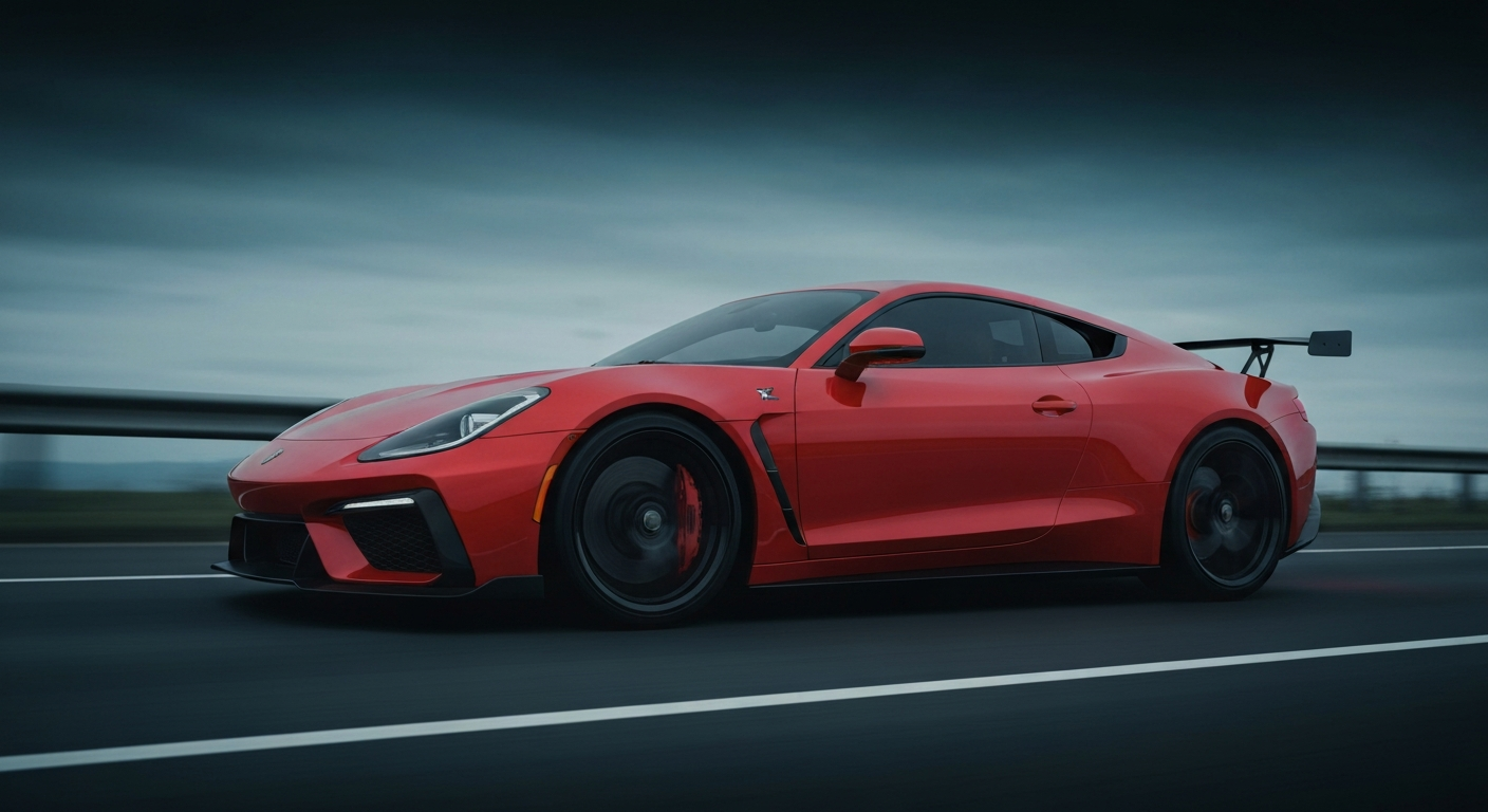 An abstract, blurred image of a high-performance electric vehicle in motion, with vibrant streaks of color representing speed and modern engineering.